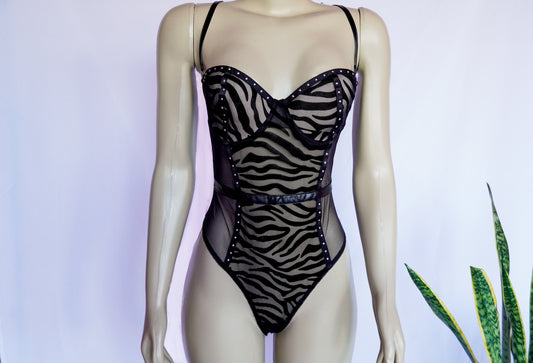 Zebra Printed Mesh Bodysuit