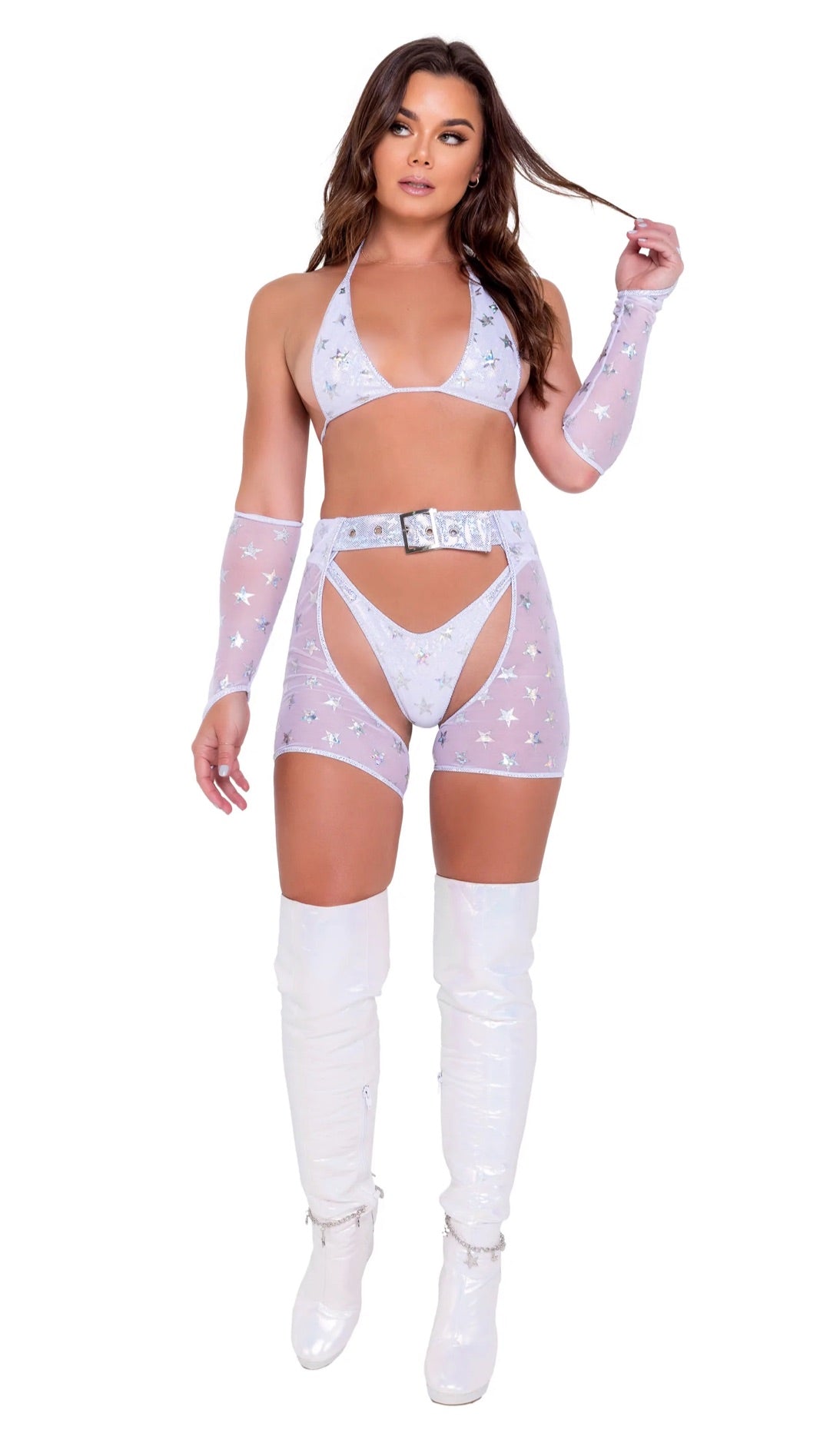 WHITE MESH STARS PRINT CHAPS